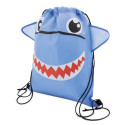 Mochila infantil tiburón con lápiz y etiqueta personalizada con adhesivo de cómic para invitados