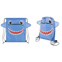Mochila infantil tiburón con lápiz y etiqueta personalizada con adhesivo de cómic para invitados