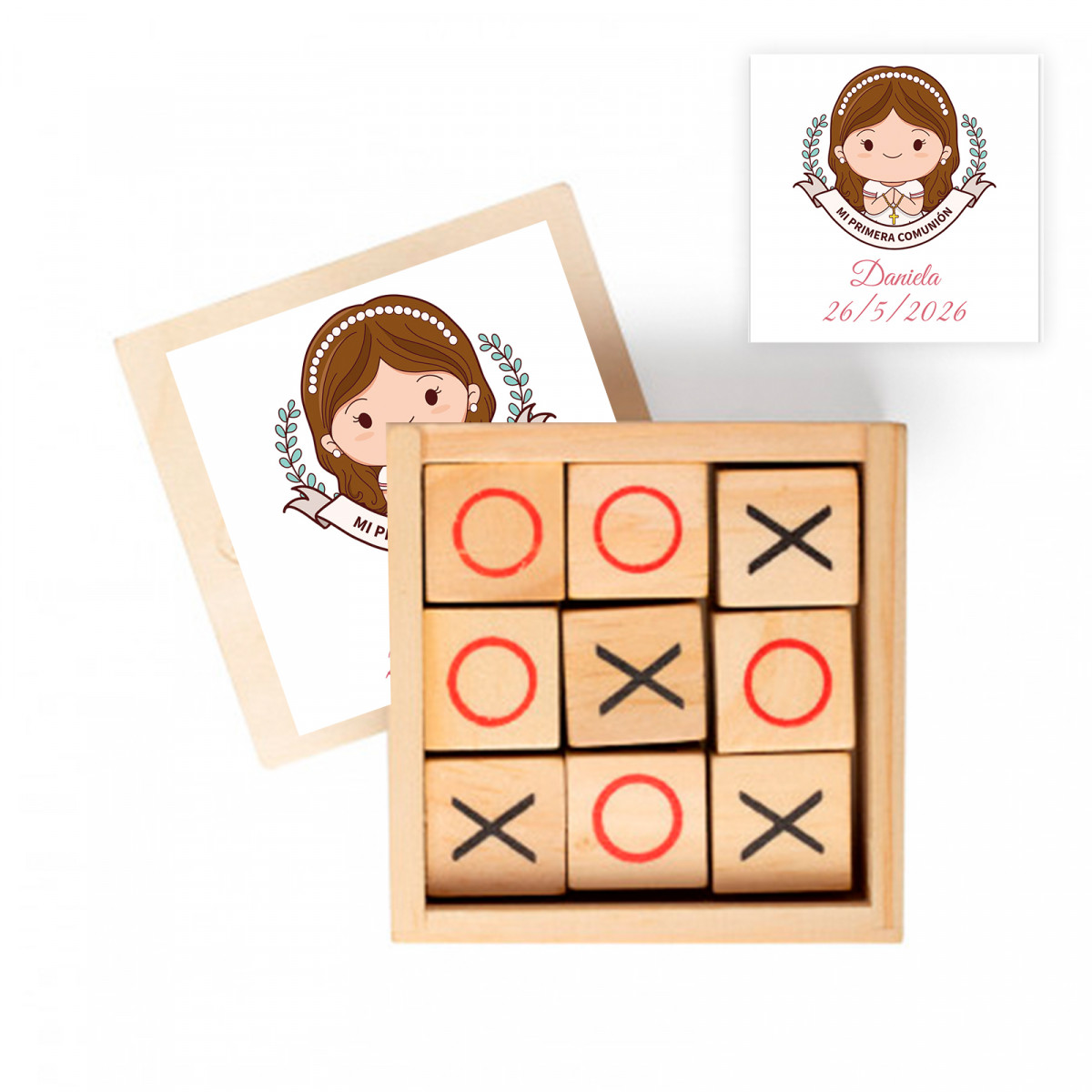 Detalles Comunión Niña Personalizados Juego Tres en Raya