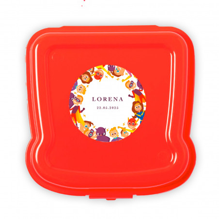 Sandwichera con adhesivo personalizado superhéroes para detalles