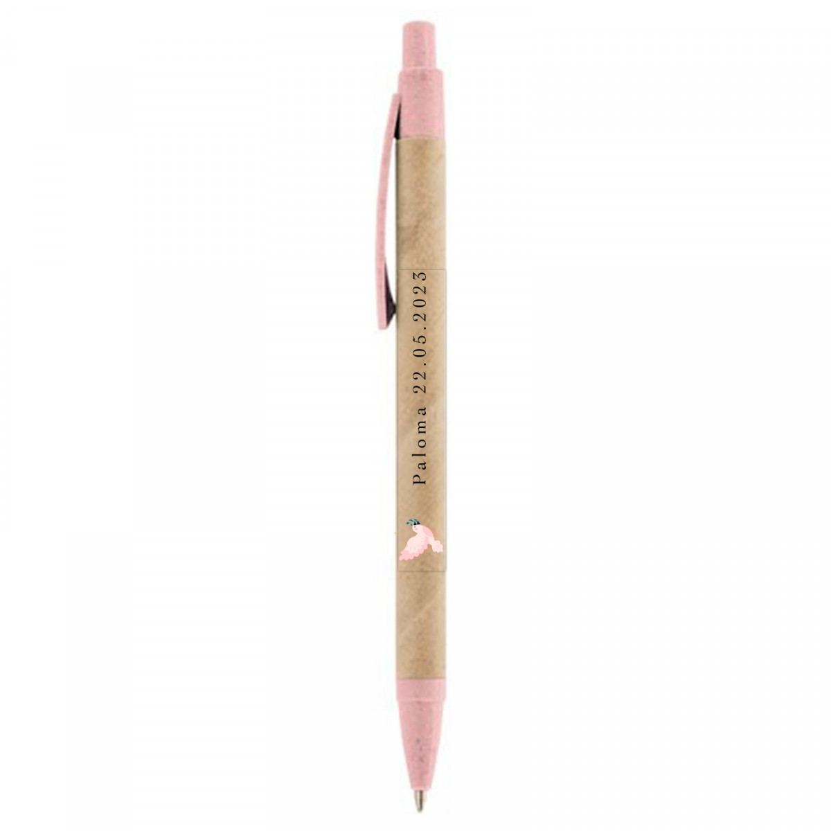 Bolígrafo eco con adhesivo paloma rosa transparente para detalles