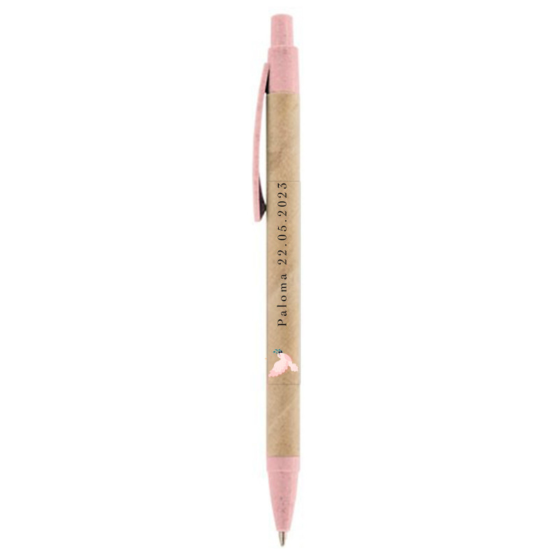 Bolígrafo eco con adhesivo paloma rosa transparente para detalles