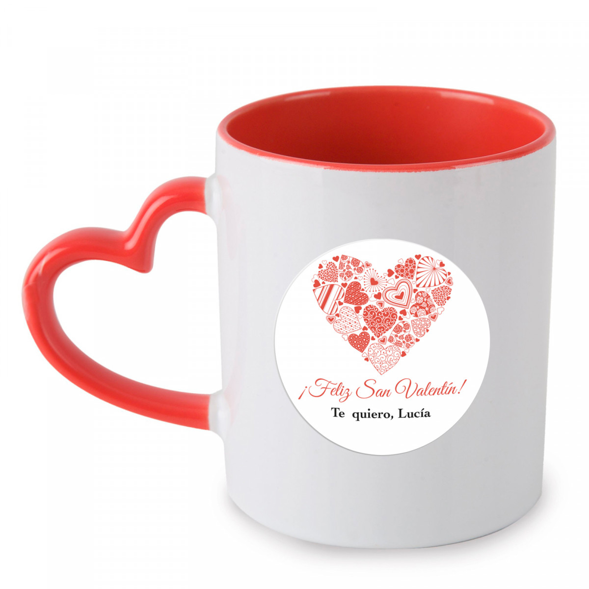Taza corazón con adhesivo personalizable para detalles