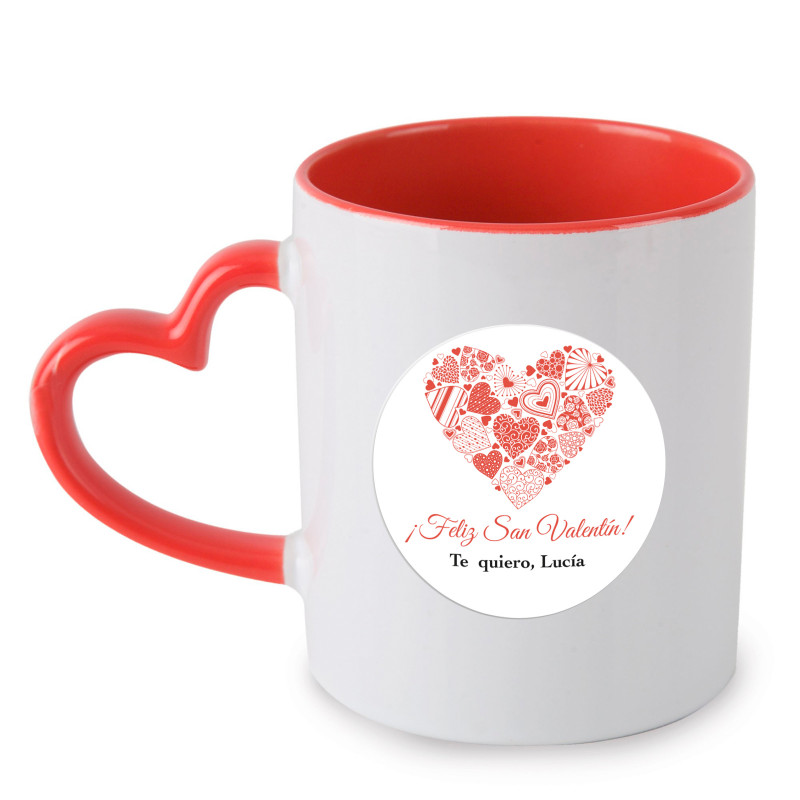 Taza corazón con adhesivo personalizable para detalles