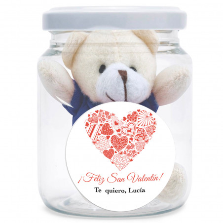 Llavero oso en tarro con adhesivo corazón para regalar