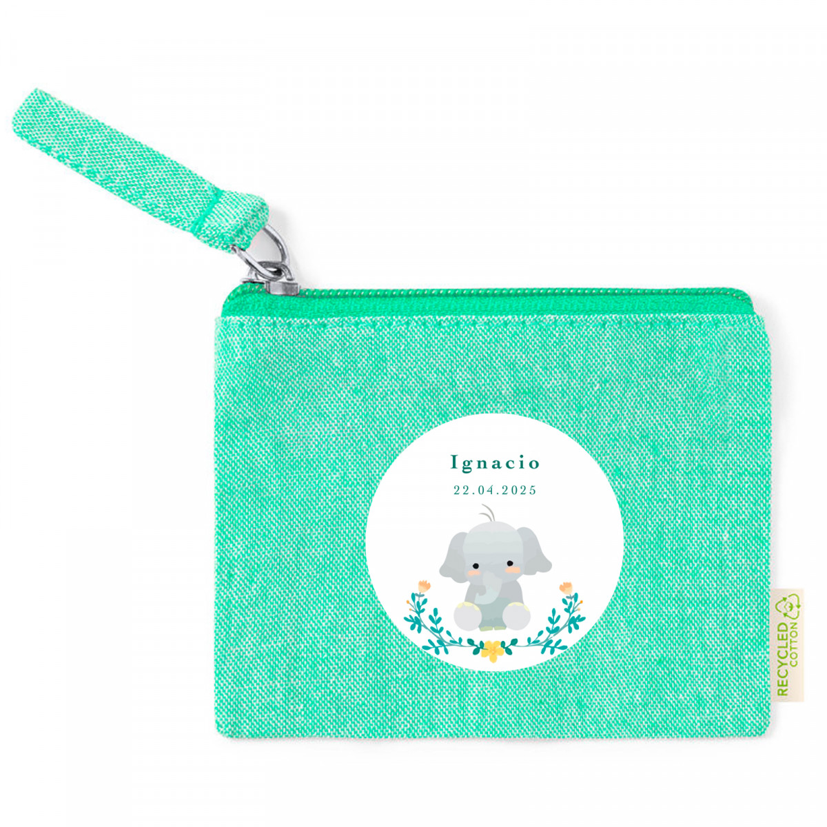 Monedero personalizado con tierno adhesivo elefante para detalles bautizo