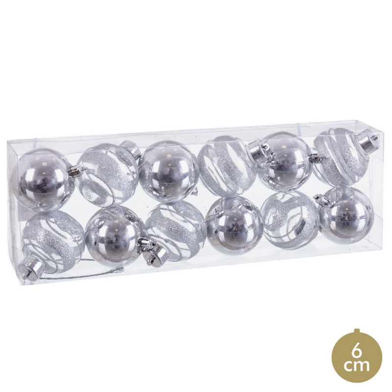 Bolas de plata para decoración navidad 12 uds