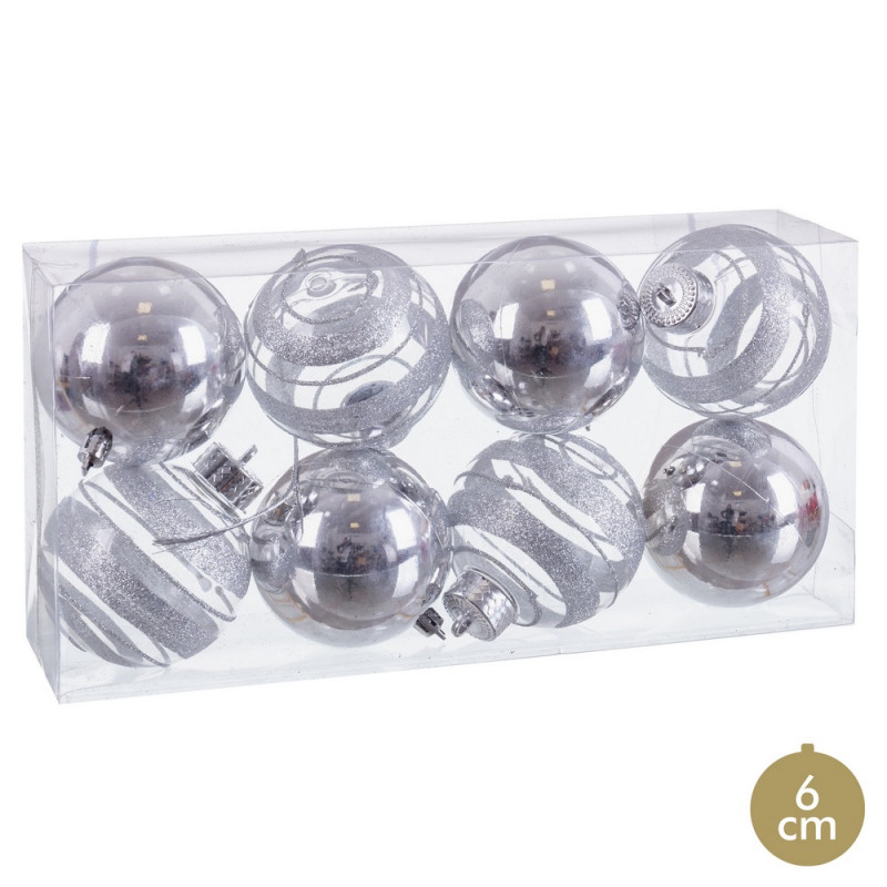 Bolas de plata para decoración navidad 8 uds