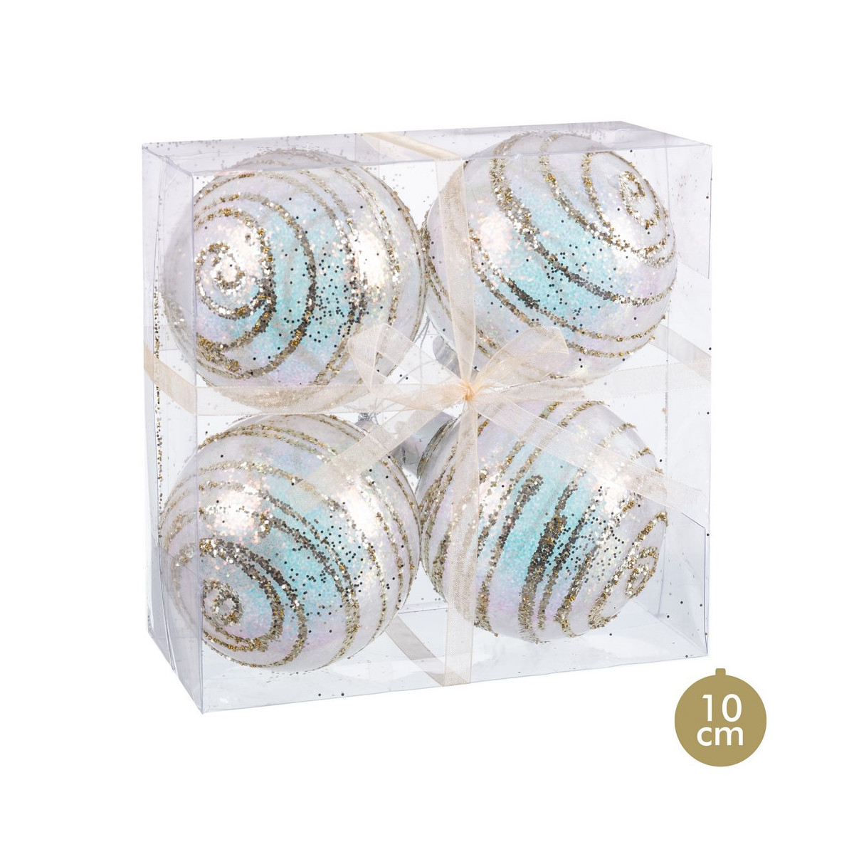 Set De 4 Bolas De Navidad Kaemingk De 10 Cm - Blanco Invernal (2 Mate + 2 Brillantes) - Adornos Para árbol Navideño