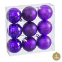 Bolas violetas mate, brillo y purpurina para decoración navidad 9 uds