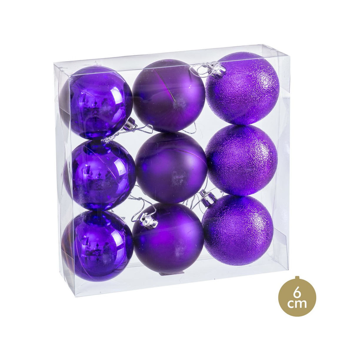 Bolas violetas mate, brillo y purpurina para decoración navidad 9 uds
