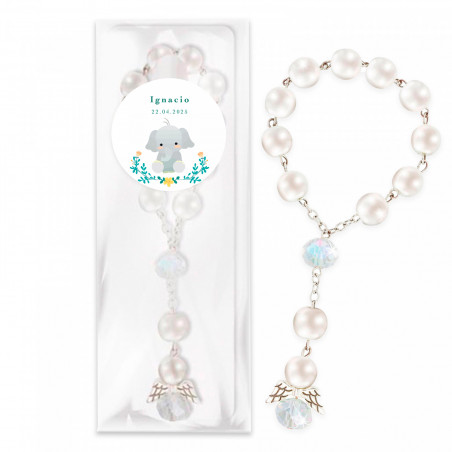 Rosario ángel de la guarda con adhesivo de elefante unisex para detalles bautizo