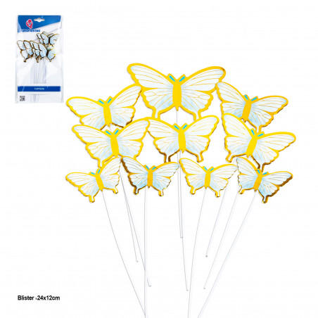 Topper para tartas mariposas azules con bordes metalizados oro para decorar