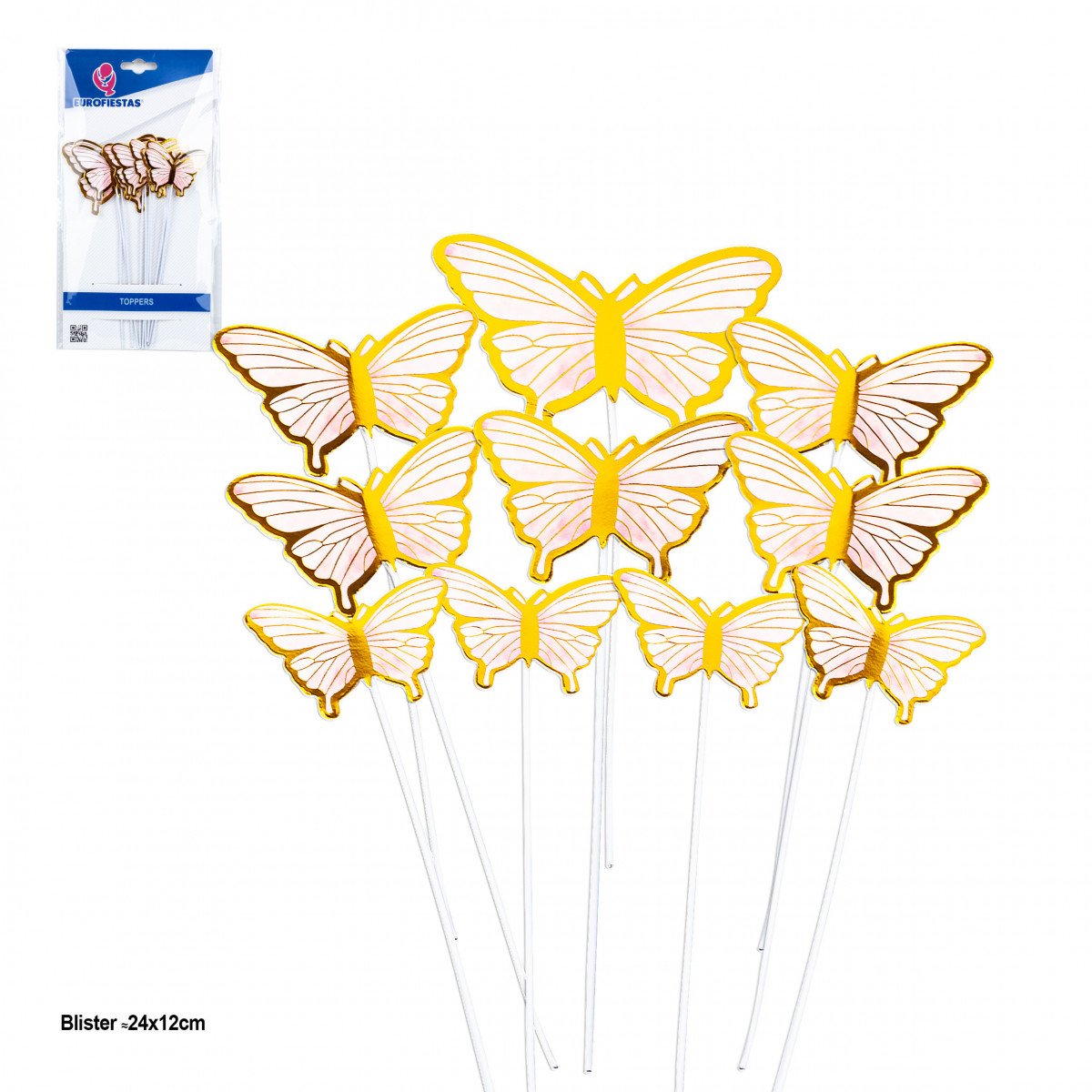 Topper para tartas mariposas rosass con bordes metalizados oro para decorar