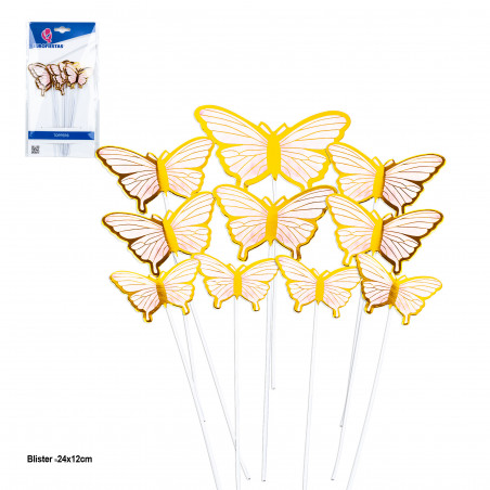 Topper para tartas mariposas rosass con bordes metalizados oro para decorar