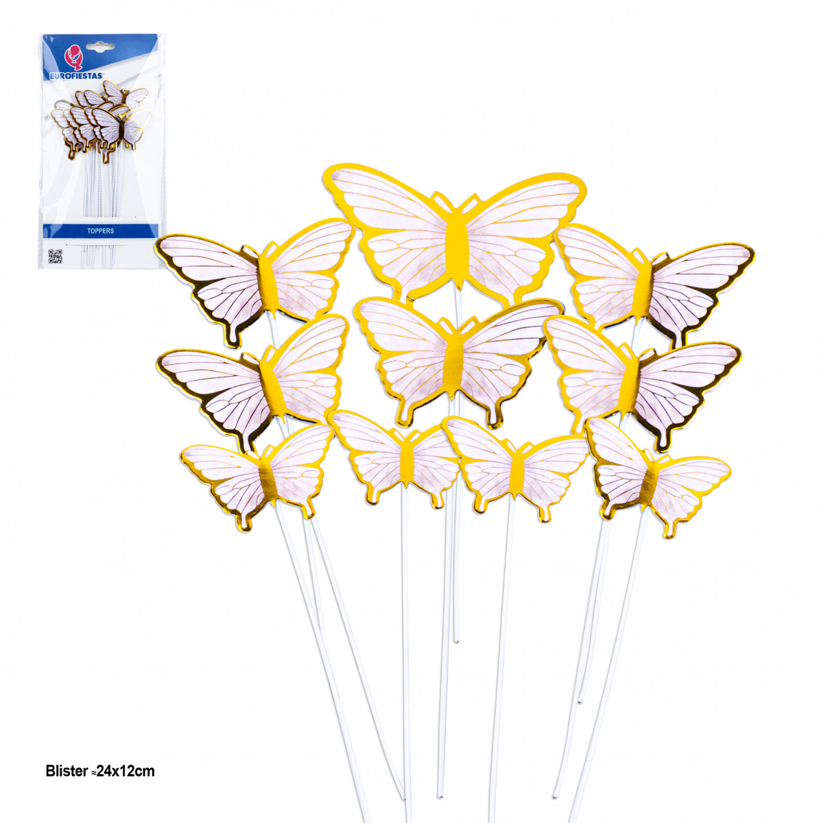 Topper para tartas mariposas lilas con bordes metalizados oro para decorar
