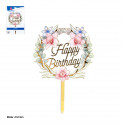 Topper corona floral Happy Birthday detalles en oro para decorar