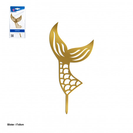 Topper forma de cola de sirena dorada metalizada para decorar