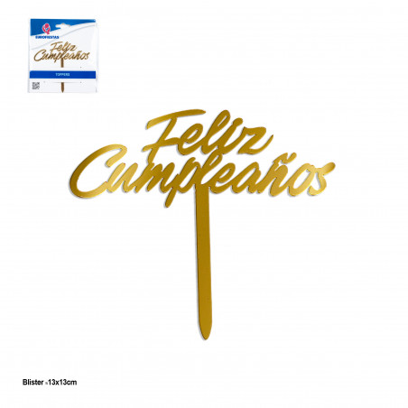 Topper letras ligeras doradas Feliz Cumpleaños para decorar