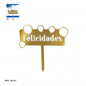 Topper letrero Felicidades dorado con letras troqueladas para decorar