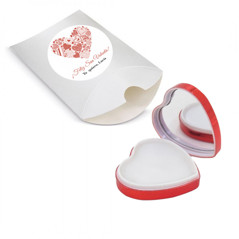 Bálsamo labial en forma de corazón en caja de presentación con adhesivo romántico para regalar