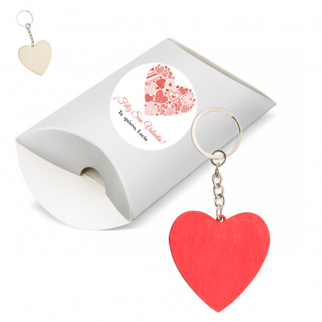 Llavero de corazón en estuche con romántico adhesivo para regalar