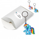Llavero unicornio en caja rosa con adhesivo unicornio personalizado para detalles