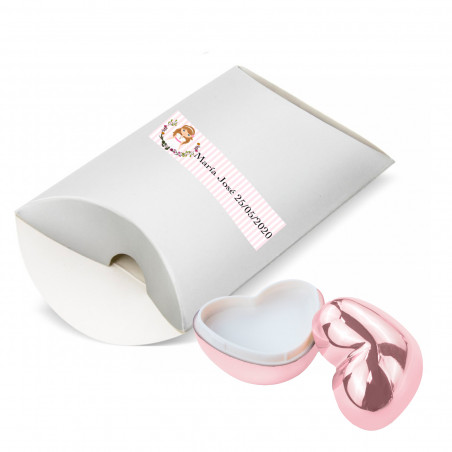 Bálsamo labial con forma de corazón en caja con adhesivo de comunión niña para detalles