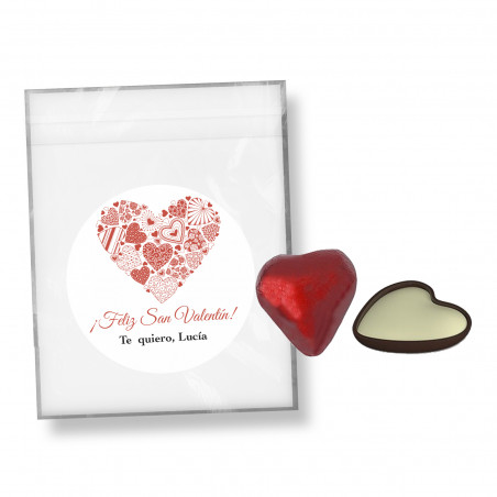 Bombones forma de corazón 2 unidades en bolsa con adhesivo personalizado para san valentín o boda