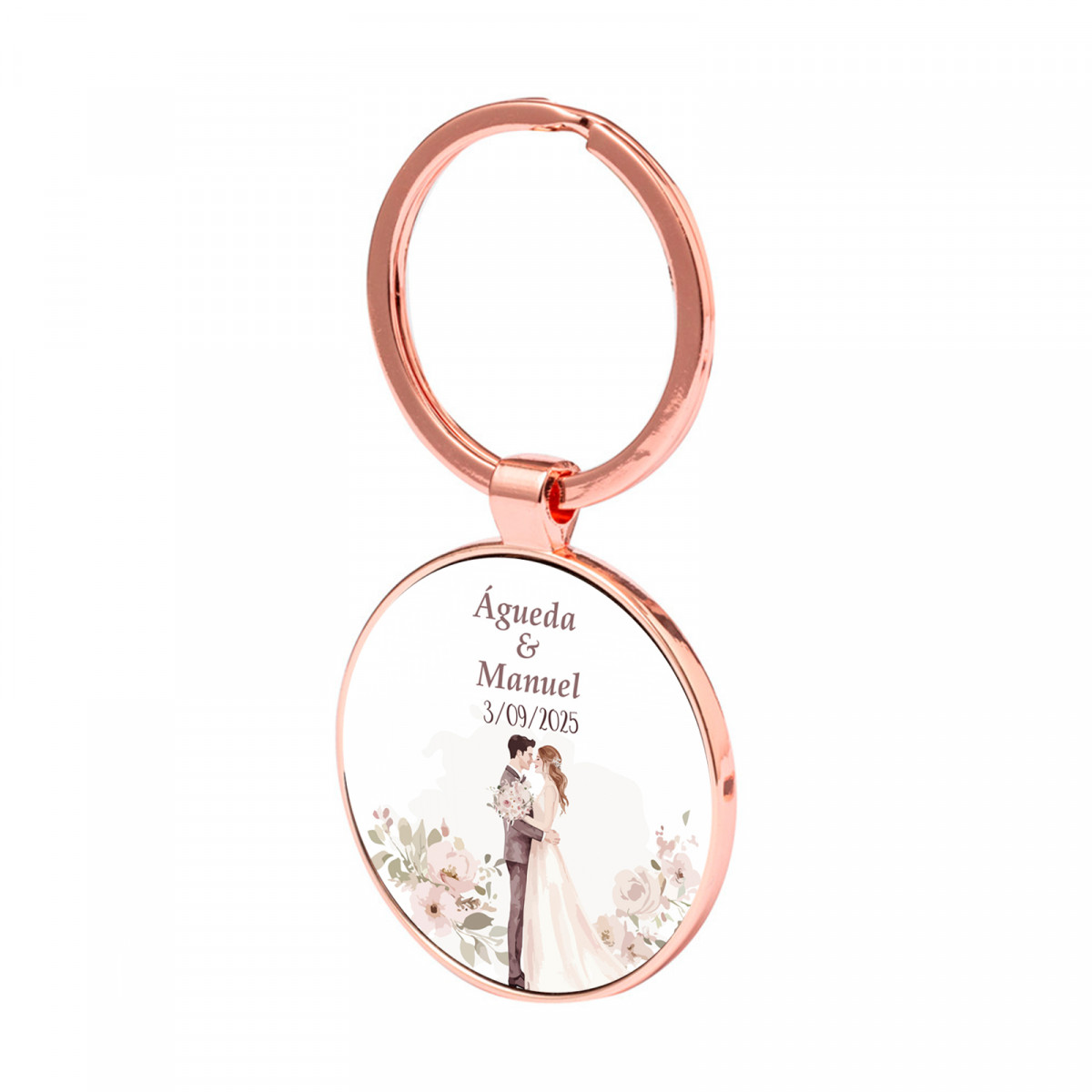 Llavero oro rosa personalizado con adhesivo para detalles de boda
