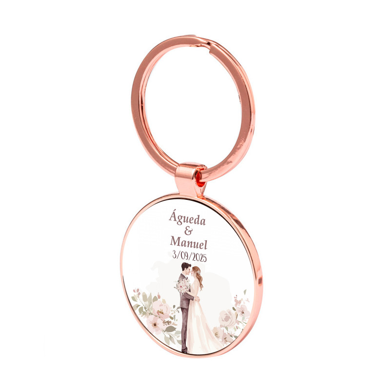 Llavero oro rosa personalizado con adhesivo para detalles de boda