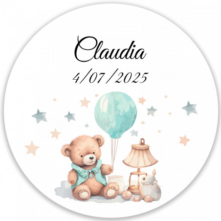 Pulsera con medalla de ángel en caja de madera personalizada con adhesivo para bautizo