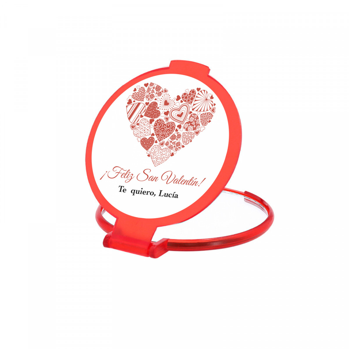 Espejo plegable rojo con adhesivo personalizable romántico de corazón para regalar