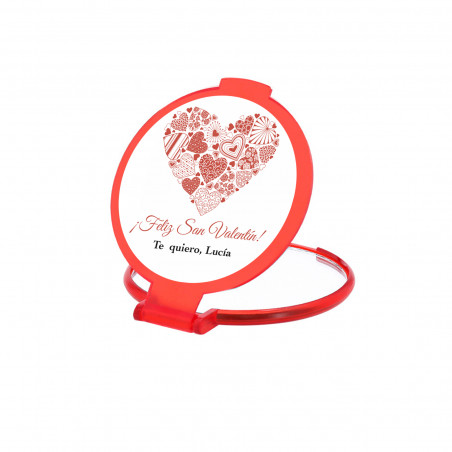 Espejo plegable rojo con adhesivo personalizable romántico de corazón para regalar