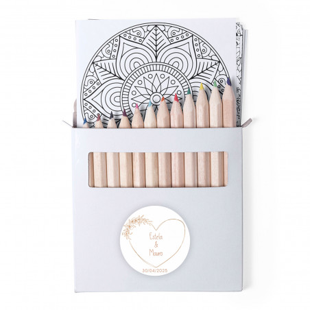 Mandalas para colorear con lápices de colores y adhesivo personalizado para regalar