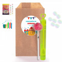 Pompero con tapón de corazón y chupachups en sobre con adhesivo personalizable para regalar