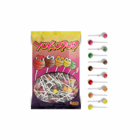 Pompero con tapón de corazón y chupachups en sobre con adhesivo personalizable para regalar