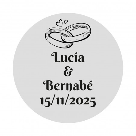 Tapón de madera reutilizable con adhesivo alianzas personalizable para detalles boda