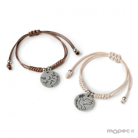 Pulsera paloma de la paz en caja de madera con adhesivo de bebé para bautizos