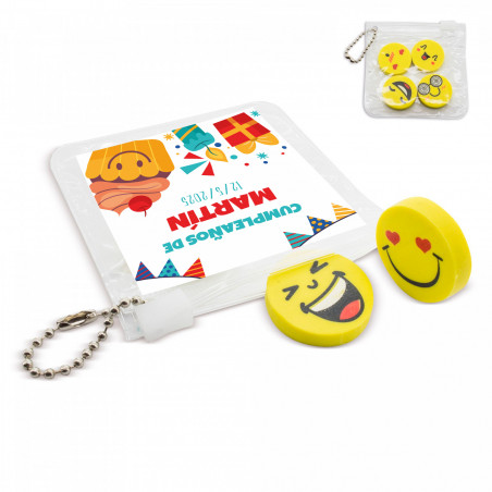 Gomas de borrar emojis en estuche con adhesivo personalizable para detalles
