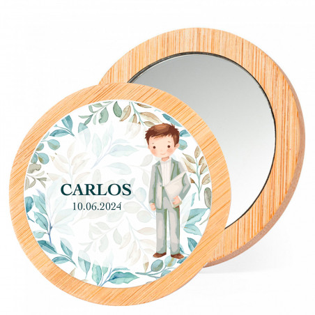 Espejo de bambú personalizable para detalles primera comunión niño