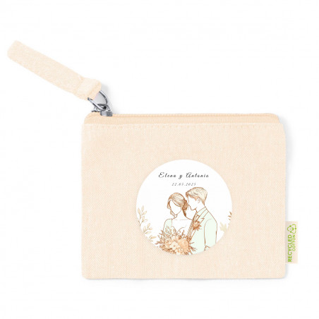 Monedero beige con adhesivo romántico novios 5 cm para detalles boda