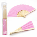 Abanico rosa de madera con adhesivo paloma rosa para detalles primera comunión