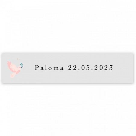 Abanico rosa de madera con adhesivo paloma rosa para detalles primera comunión