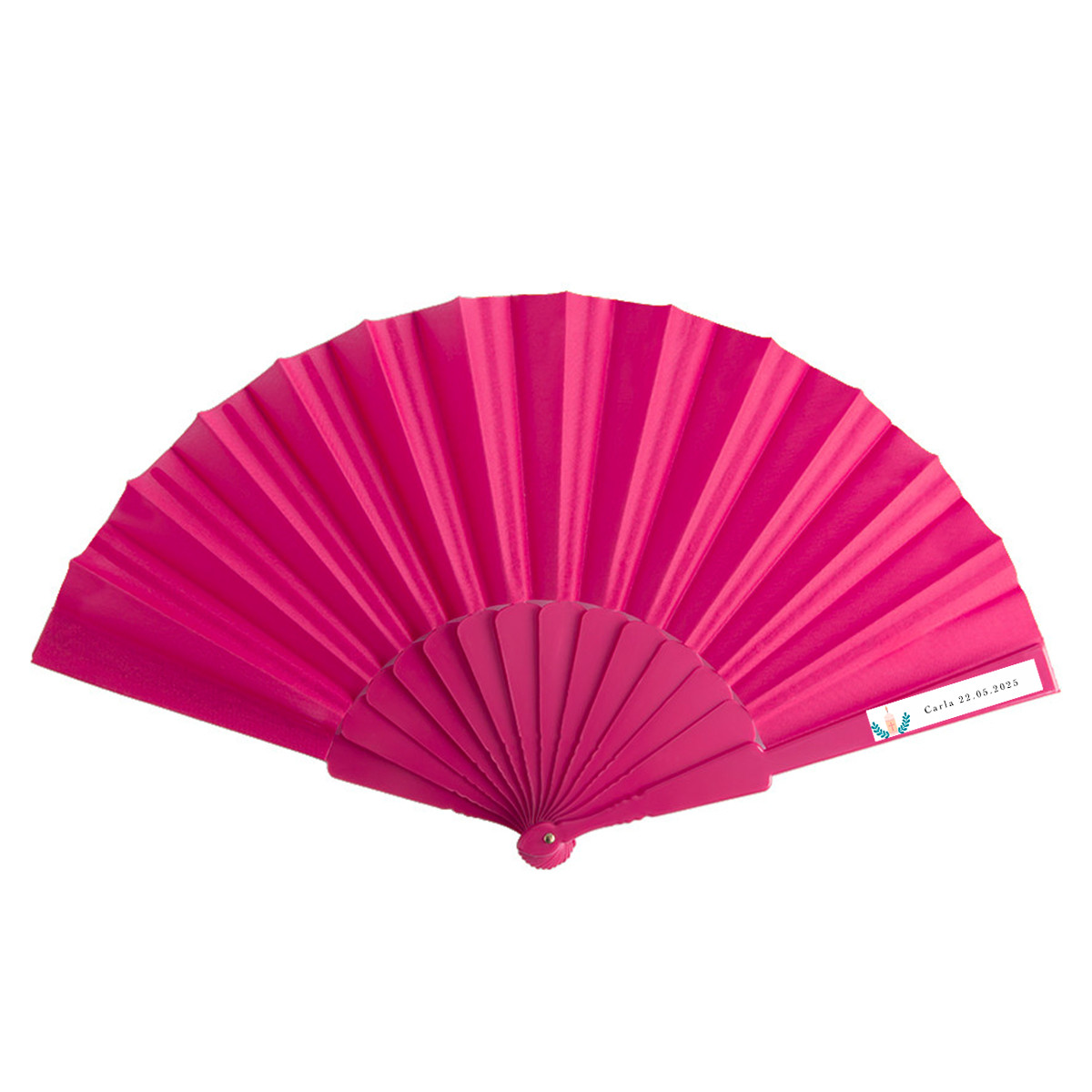 Abanico fucsia con adhesivo de comunión rosa para regalar
