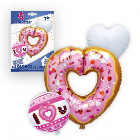 Set globos foil con forma de corazón donuts iloveyou para decorar