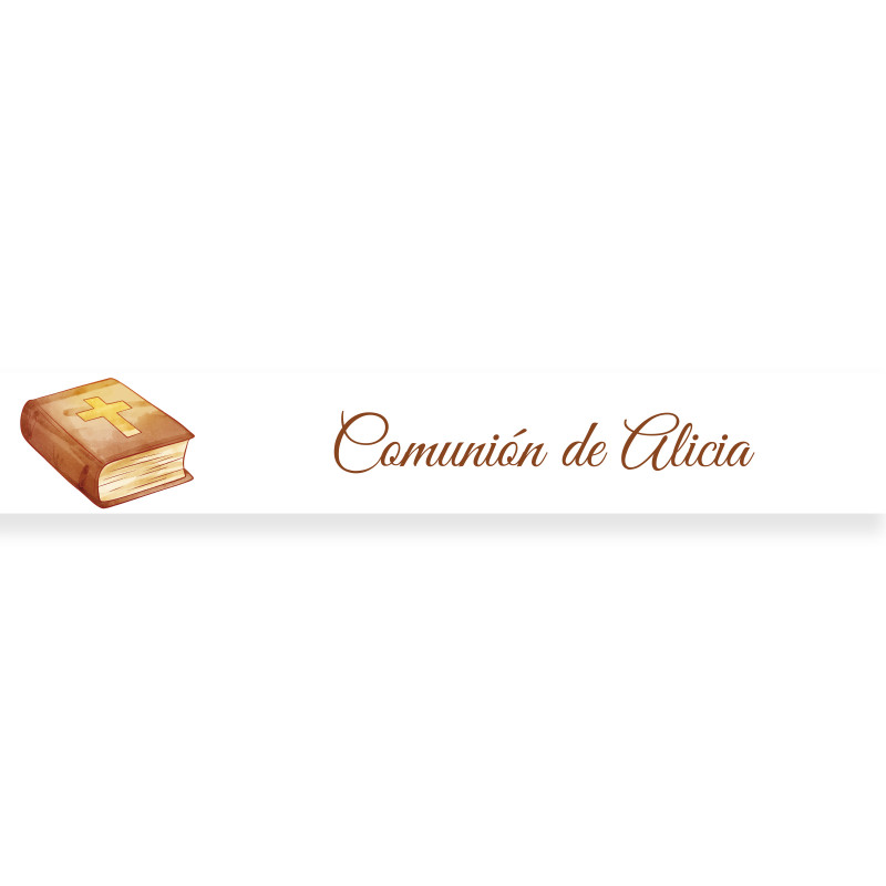 Adhesivo de comunión 5x1 personalizado Biblia para detalles