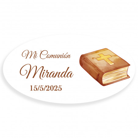 Adhesivo de comunión ovalado Biblia personalizado para detalles
