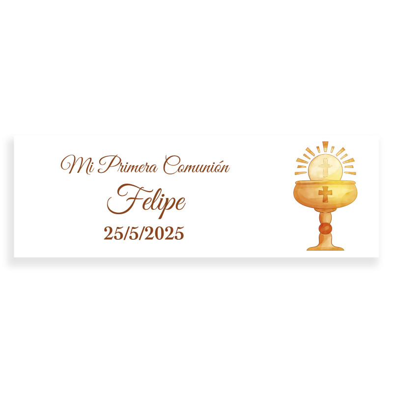 Adhesivo de comunión 6x2 cáliz personalizado para detalles