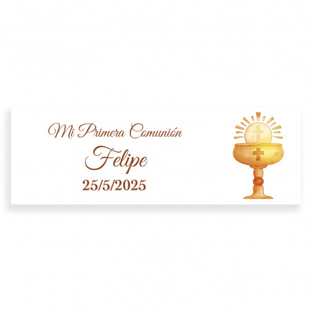 Adhesivo de comunión 6x2 cáliz personalizado para detalles